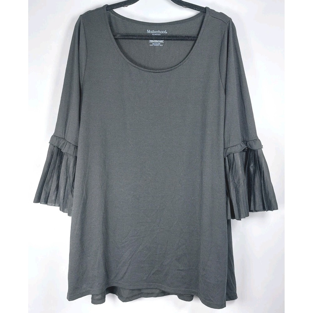 Motherhood Maternity‎ Nursing Blouse Top 3/4 Ruffle Sleeves Black Size Large